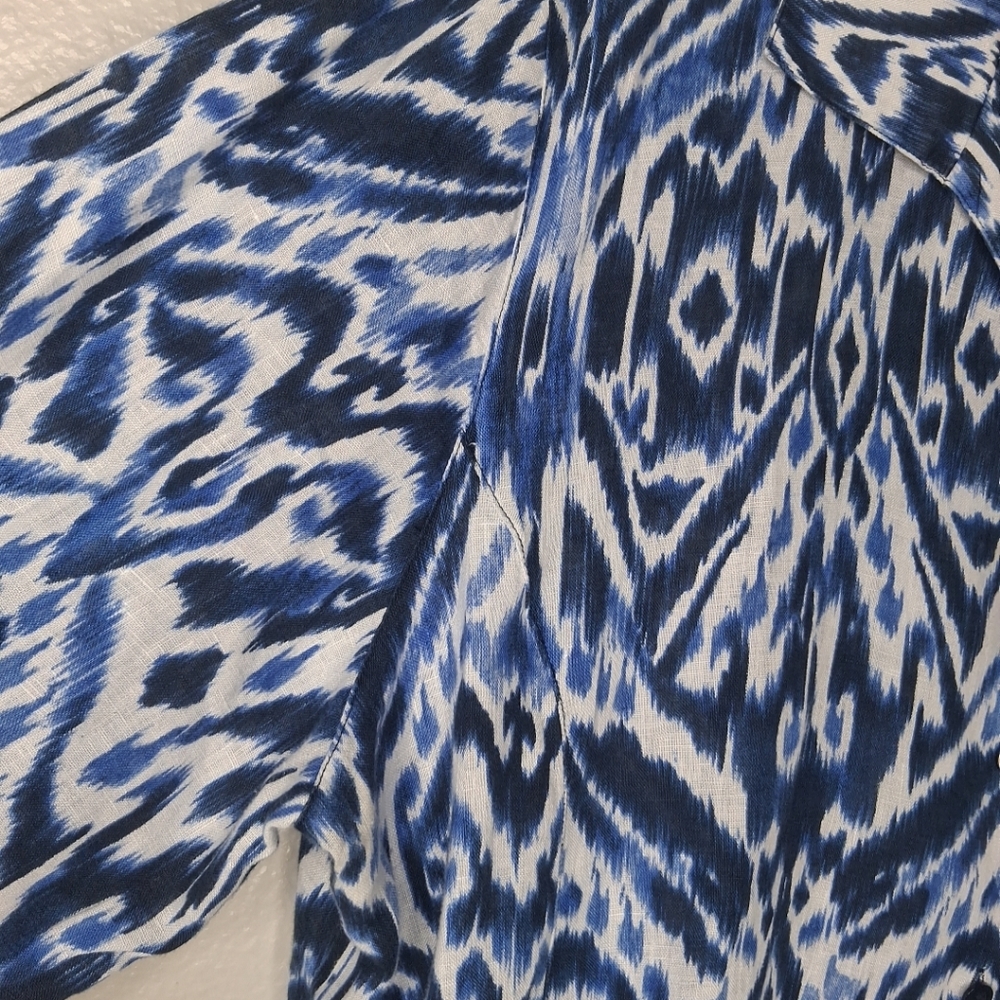 Chico's Linen Womens Tunic Button Shirt 3/4 Sleeve Blue White Abstract Size  XL - Picture 6 of 14